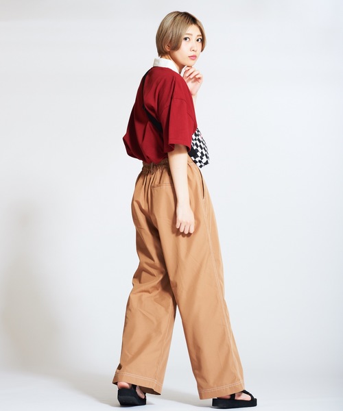 WEGO（ウィゴー）の「WEGO/ステッチタックワイドパンツ（スラックス・レディース・ベージュ/カーキ/ブラック/ホワイト/ダークベージュ・LARGE/SMALL/MEDIUM）」の8枚目の写真