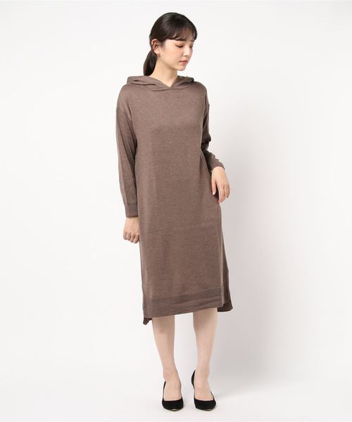 Parker ny♡パーカー*ワンピース*XS*ニットワンピース abc une face ワンピース フロント開きパーカーワンピース