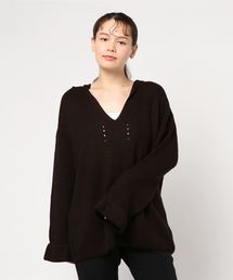 DouDou | フード付片畦プルオーバーー(ニット/セーター)