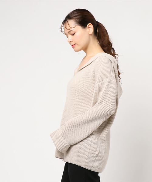 DouDou（ドゥドゥ）の「フード付片畦プルオーバーー（ニット/セーター・レディース・ベージュ/ブラウン/ピンク・FREE）」の5枚目の写真