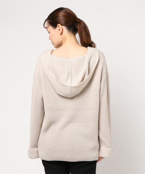 DouDou（ドゥドゥ）の「フード付片畦プルオーバーー（ニット/セーター・レディース・ベージュ/ブラウン/ピンク・FREE）」の4枚目の写真