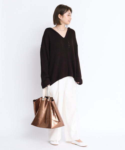 DouDou（ドゥドゥ）の「フード付片畦プルオーバーー（ニット/セーター・レディース・ベージュ/ブラウン/ピンク・FREE）」の10枚目の写真