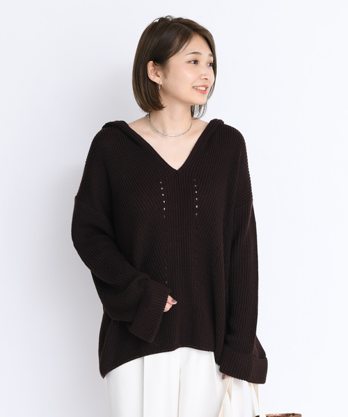 DouDou（ドゥドゥ）の「フード付片畦プルオーバーー（ニット/セーター・レディース・ベージュ/ブラウン/ピンク・FREE）」の17枚目の写真