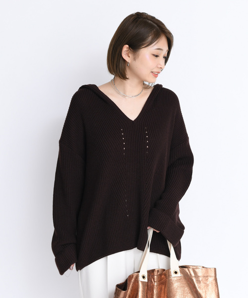 DouDou（ドゥドゥ）の「フード付片畦プルオーバーー（ニット/セーター・レディース・ベージュ/ブラウン/ピンク・FREE）」の16枚目の写真