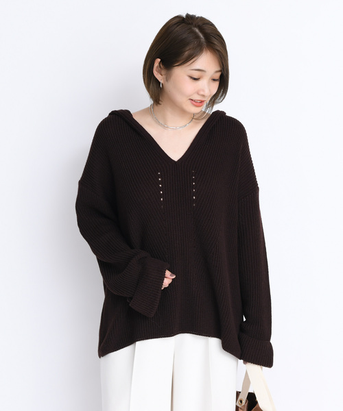 DouDou（ドゥドゥ）の「フード付片畦プルオーバーー（ニット/セーター・レディース・ベージュ/ブラウン/ピンク・FREE）」の15枚目の写真