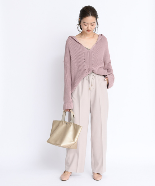 DouDou（ドゥドゥ）の「フード付片畦プルオーバーー（ニット/セーター・レディース・ベージュ/ブラウン/ピンク・FREE）」の14枚目の写真