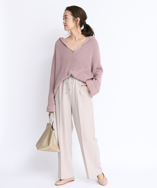 DouDou（ドゥドゥ）の「フード付片畦プルオーバーー（ニット/セーター・レディース・ベージュ/ブラウン/ピンク・FREE）」の13枚目の写真