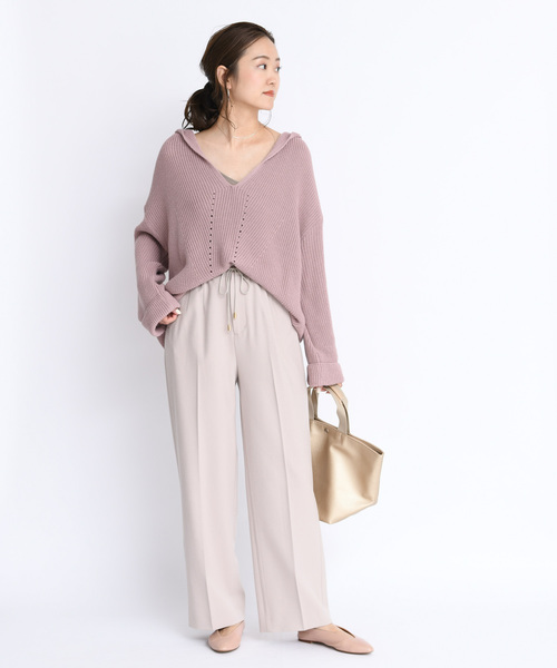 DouDou（ドゥドゥ）の「フード付片畦プルオーバーー（ニット/セーター・レディース・ベージュ/ブラウン/ピンク・FREE）」の12枚目の写真