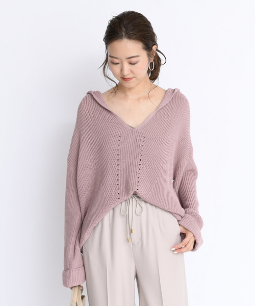 DouDou（ドゥドゥ）の「フード付片畦プルオーバーー（ニット/セーター・レディース・ベージュ/ブラウン/ピンク・FREE）」の19枚目の写真