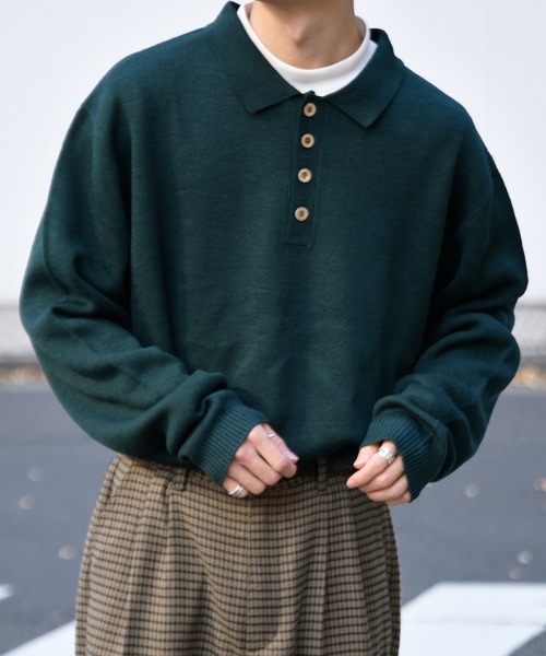 kutir(クティール)の「ポロニット(ニット/セーター・メンズ・ライトグレー/ダークグリーン/ダークブラウン・MEDIUM/LARGE)」の1枚目の写真