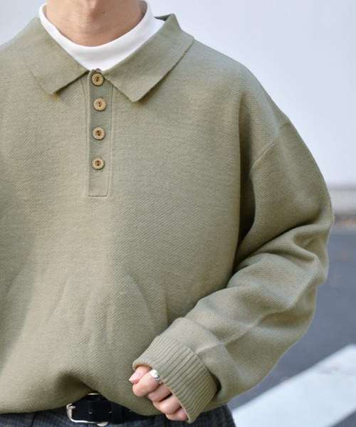 kutir(クティール)の「ポロニット(ニット/セーター・メンズ・ライトグレー/ダークグリーン/ダークブラウン・MEDIUM/LARGE)」の4枚目の写真