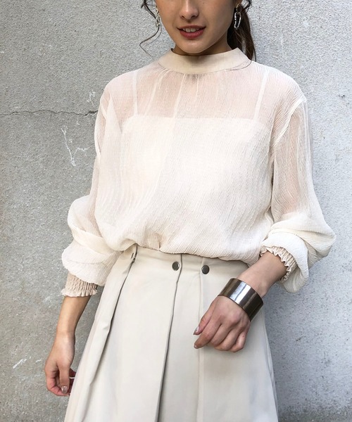 &g'aime（アンジェム）の「【＆g'aime】楊柳シアーブラウス（シャツ/ブラウス・レディース・ブラック/アイボリー/キャメル・FREE）」の2枚目の写真