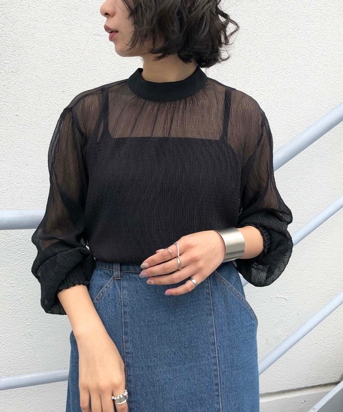 &g'aime（アンジェム）の「【＆g'aime】楊柳シアーブラウス（シャツ/ブラウス・レディース・ブラック/アイボリー/キャメル・FREE）」の3枚目の写真