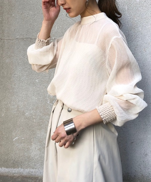 &g'aime（アンジェム）の「【＆g'aime】楊柳シアーブラウス（シャツ/ブラウス・レディース・ブラック/アイボリー/キャメル・FREE）」の4枚目の写真