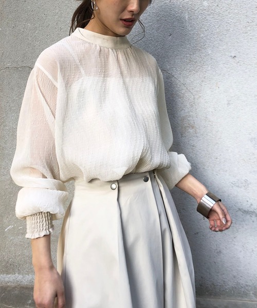 &g'aime（アンジェム）の「【＆g'aime】楊柳シアーブラウス（シャツ/ブラウス・レディース・ブラック/アイボリー/キャメル・FREE）」の8枚目の写真