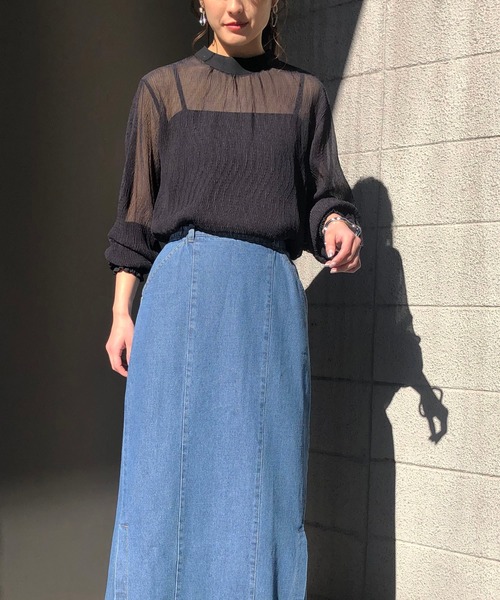 &g'aime（アンジェム）の「【＆g'aime】楊柳シアーブラウス（シャツ/ブラウス・レディース・ブラック/アイボリー/キャメル・FREE）」の6枚目の写真