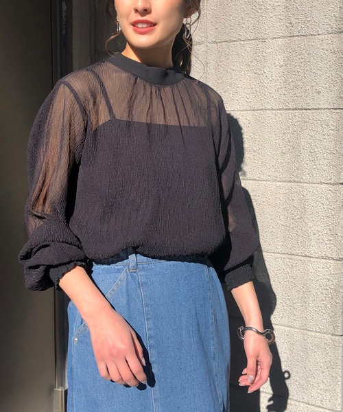 &g'aime（アンジェム）の「【＆g'aime】楊柳シアーブラウス（シャツ/ブラウス・レディース・ブラック/アイボリー/キャメル・FREE）」の10枚目の写真