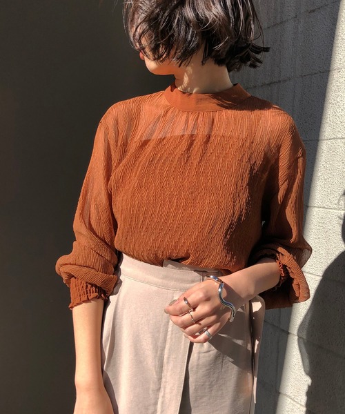 &g'aime（アンジェム）の「【＆g'aime】楊柳シアーブラウス（シャツ/ブラウス・レディース・ブラック/アイボリー/キャメル・FREE）」の5枚目の写真