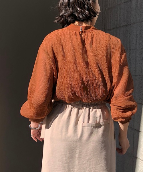 &g'aime（アンジェム）の「【＆g'aime】楊柳シアーブラウス（シャツ/ブラウス・レディース・ブラック/アイボリー/キャメル・FREE）」の7枚目の写真