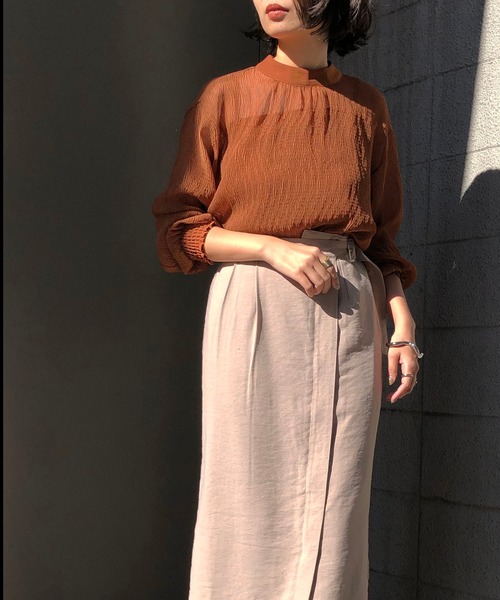 &g'aime（アンジェム）の「【＆g'aime】楊柳シアーブラウス（シャツ/ブラウス・レディース・ブラック/アイボリー/キャメル・FREE）」の9枚目の写真