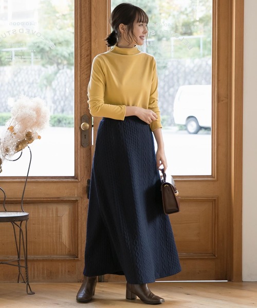 KOBE LETTUCE（コウベレタス）の「ケーブル柄カットソーロングスカート【セットアップOK】（スカート・レディース・キャメル/チャコールグレー/ネイビー/ブラック・FREE）」の13枚目の写真