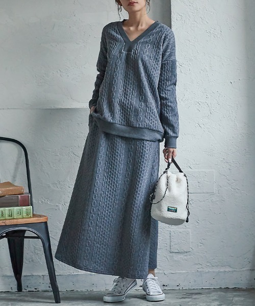 KOBE LETTUCE（コウベレタス）の「ケーブル柄カットソーロングスカート【セットアップOK】（スカート・レディース・キャメル/チャコールグレー/ネイビー/ブラック・FREE）」の11枚目の写真