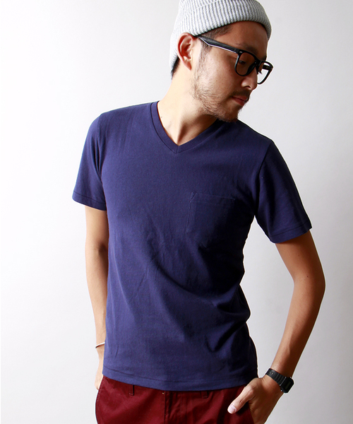 WEGO（ウィゴー）の「WEGO/USコットンVネックポケットTシャツ（Tシャツ/カットソー・メンズ・ホワイト/ネイビー/ロイヤルブルー/ライトピンク・LARGE/MEDIUM）」の3枚目の写真