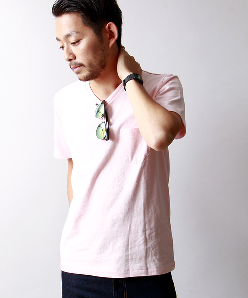 WEGO（ウィゴー）の「WEGO/USコットンVネックポケットTシャツ（Tシャツ/カットソー・メンズ・ホワイト/ネイビー/ロイヤルブルー/ライトピンク・LARGE/MEDIUM）」の4枚目の写真