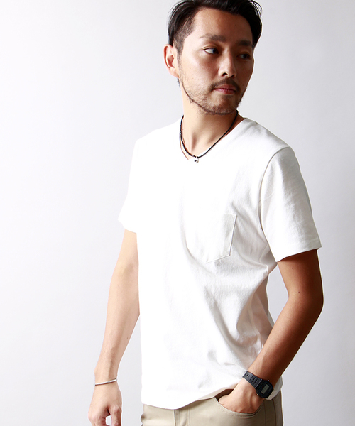 WEGO（ウィゴー）の「WEGO/USコットンVネックポケットTシャツ（Tシャツ/カットソー・メンズ・ホワイト/ネイビー/ロイヤルブルー/ライトピンク・LARGE/MEDIUM）」の2枚目の写真