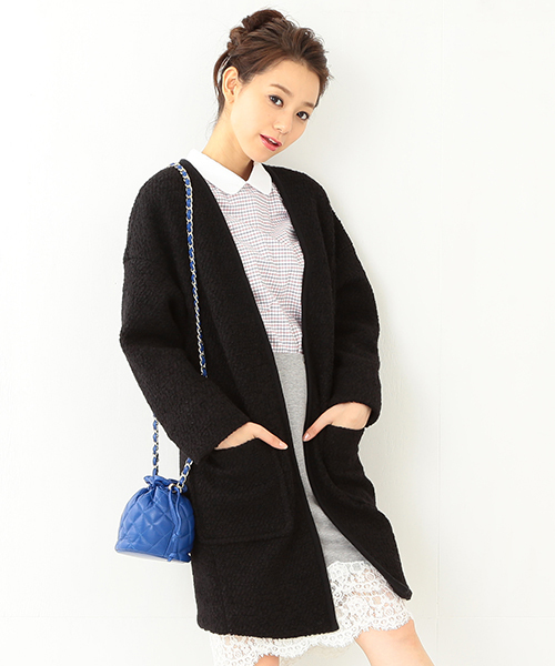 Ray BEAMS（レイビームス）の「Ray BEAMS / ブークレガウンコート（その他アウター・レディース・オフホワイト/ブラック・ONE SIZE）」の2枚目の写真