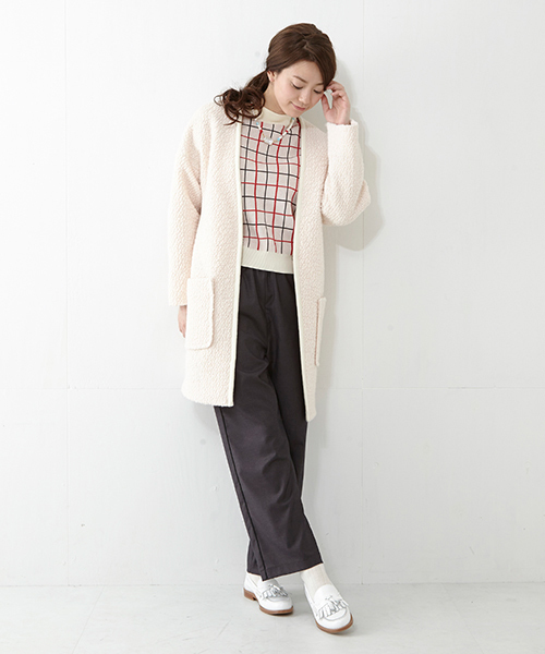 Ray BEAMS（レイビームス）の「Ray BEAMS / ブークレガウンコート（その他アウター・レディース・オフホワイト/ブラック・ONE SIZE）」の13枚目の写真