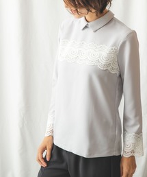 レース付ジョーゼット長袖プルオーバーシャツ