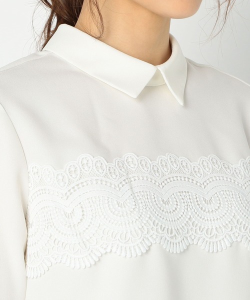 NARACAMICIE(ナラカミーチェ)の「レース付ジョーゼット長袖プルオーバーシャツ(シャツ/ブラウス・レディース・ホワイト/グレー・MEDIUM/LARGE/SMALL)」の5枚目の写真