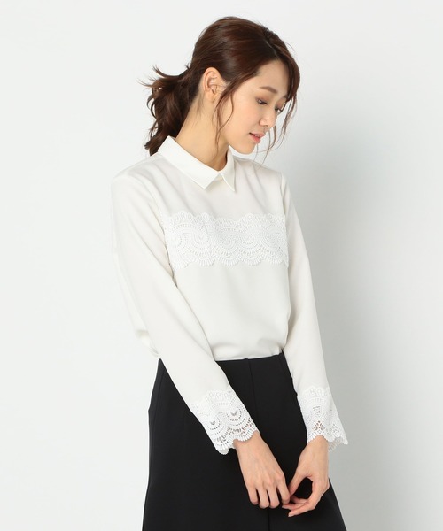 NARACAMICIE(ナラカミーチェ)の「レース付ジョーゼット長袖プルオーバーシャツ(シャツ/ブラウス・レディース・ホワイト/グレー・MEDIUM/LARGE/SMALL)」の16枚目の写真