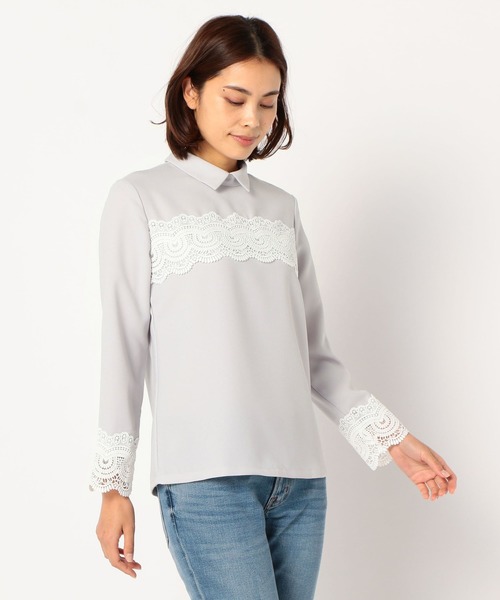 NARACAMICIE(ナラカミーチェ)の「レース付ジョーゼット長袖プルオーバーシャツ(シャツ/ブラウス・レディース・ホワイト/グレー・MEDIUM/LARGE/SMALL)」の18枚目の写真