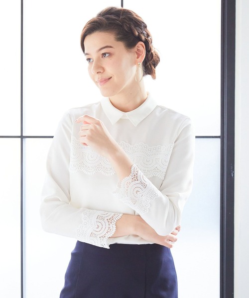 NARACAMICIE(ナラカミーチェ)の「レース付ジョーゼット長袖プルオーバーシャツ(シャツ/ブラウス・レディース・ホワイト/グレー・MEDIUM/LARGE/SMALL)」の21枚目の写真