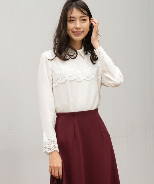 NARACAMICIE(ナラカミーチェ)の「レース付ジョーゼット長袖プルオーバーシャツ(シャツ/ブラウス・レディース・ホワイト/グレー・MEDIUM/LARGE/SMALL)」の19枚目の写真