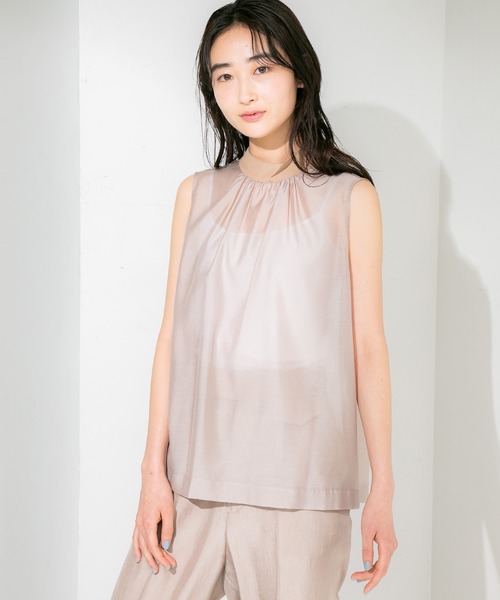 STUDIOUS（ステュディオス）の「【STUDIOUS】シアーハイネックブラウス（Tシャツ/カットソー・レディース・ブルー/ブラック/ベージュ・FREE）」の7枚目の写真