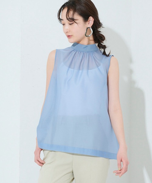 STUDIOUS（ステュディオス）の「【STUDIOUS】シアーハイネックブラウス（Tシャツ/カットソー・レディース・ブルー/ブラック/ベージュ・FREE）」の19枚目の写真