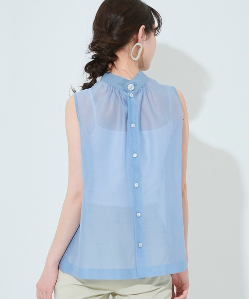 STUDIOUS（ステュディオス）の「【STUDIOUS】シアーハイネックブラウス（Tシャツ/カットソー・レディース・ブルー/ブラック/ベージュ・FREE）」の17枚目の写真