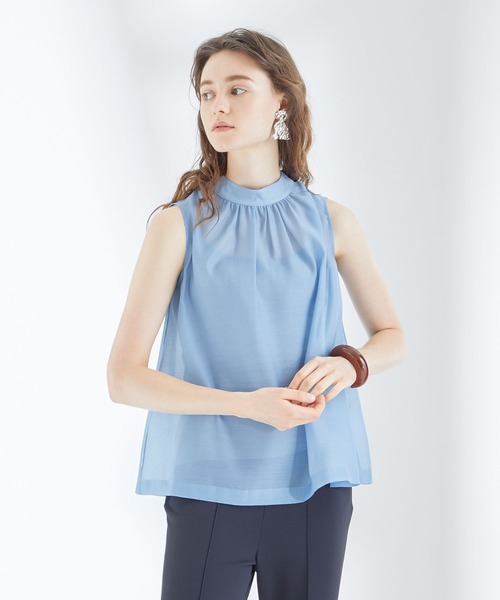 STUDIOUS（ステュディオス）の「【STUDIOUS】シアーハイネックブラウス（Tシャツ/カットソー・レディース・ブルー/ブラック/ベージュ・FREE）」の16枚目の写真