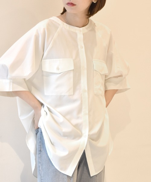 【超美品】W closet ダブルクローゼット七分袖シャツジャケットバックリボン 超美品】W closet ダブルクローゼット七分袖シャツジャケット