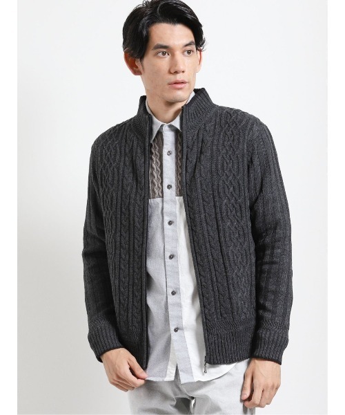 スタンドフルジップ エムエフエディトリアルメンズ M F Editorial Men 7ゲージケーブル裏ボア セール トップス ニットアウター カーディガン ボレロ M F Editorial エムエフエディトリアル のファッション