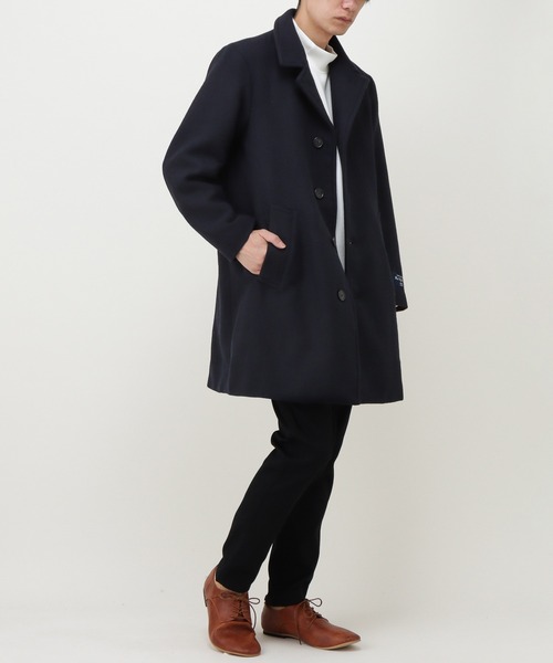ウールモッサステンカラーコート ステンカラーコート Navy ネイビー のファッション