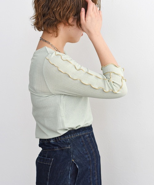 palm RICHE(ポームリシュ)の「前後2way 配色メロートップス(Tシャツ/カットソー・レディース・ブラック/オフホワイト/ミント・M)」の1枚目の写真