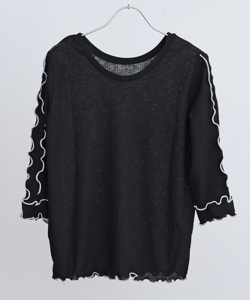 palm RICHE(ポームリシュ)の「前後2way 配色メロートップス(Tシャツ/カットソー・レディース・ブラック/オフホワイト/ミント・M)」の3枚目の写真