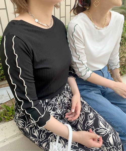 palm RICHE(ポームリシュ)の「前後2way 配色メロートップス(Tシャツ/カットソー・レディース・ブラック/オフホワイト/ミント・M)」の4枚目の写真