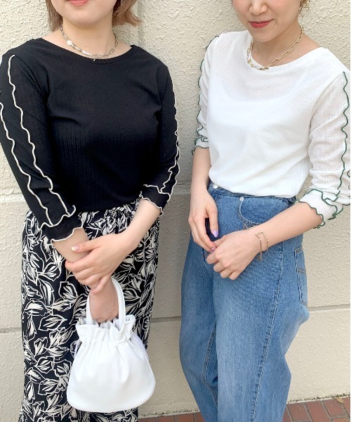 palm RICHE(ポームリシュ)の「前後2way 配色メロートップス(Tシャツ/カットソー・レディース・ブラック/オフホワイト/ミント・M)」の5枚目の写真