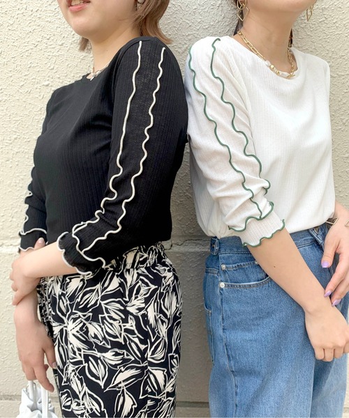 palm RICHE(ポームリシュ)の「前後2way 配色メロートップス(Tシャツ/カットソー・レディース・ブラック/オフホワイト/ミント・M)」の6枚目の写真