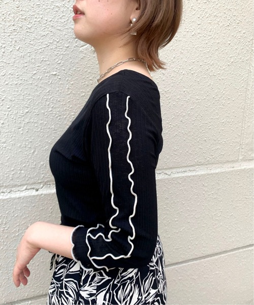 palm RICHE(ポームリシュ)の「前後2way 配色メロートップス(Tシャツ/カットソー・レディース・ブラック/オフホワイト/ミント・M)」の7枚目の写真